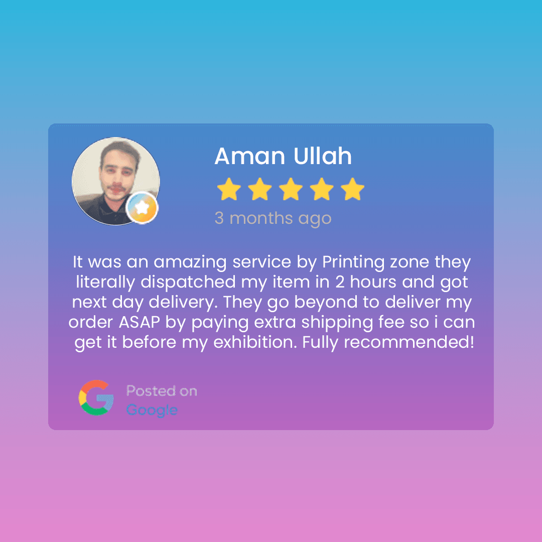 Google review from Daniel Johnston for Printing Zone