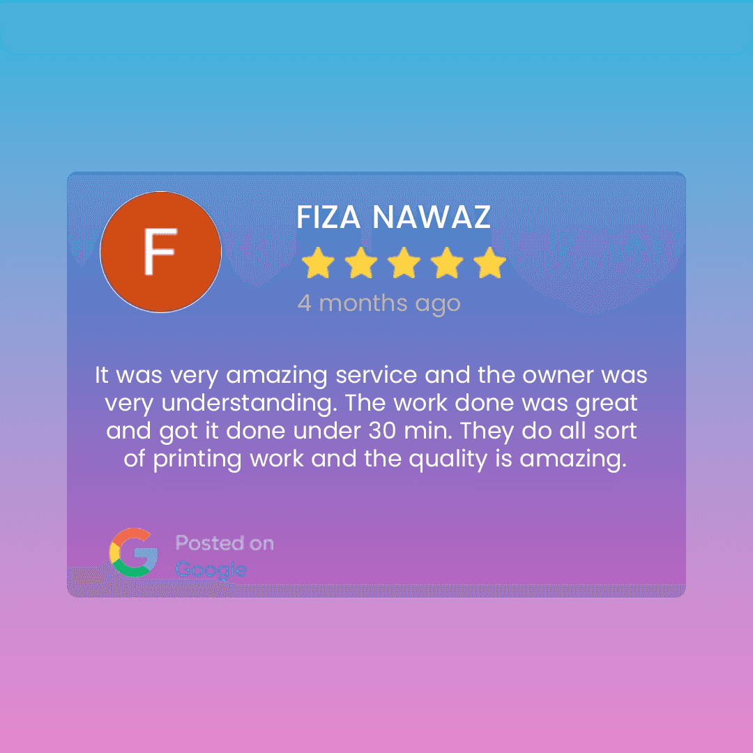 Google review from Richard Hutchinson for Printing Zone